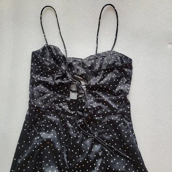 Zara Satin Polka Dot Midi Dress Black and White Slit Skirt Small - Picture 4 of 11